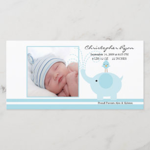 Blue Elephant Baby Boy Birth Annoucement Ankündigung
