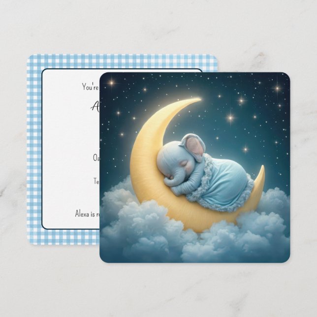 Blue Elephant Baby Boy Dusche Einladung (Vorne/Hinten)