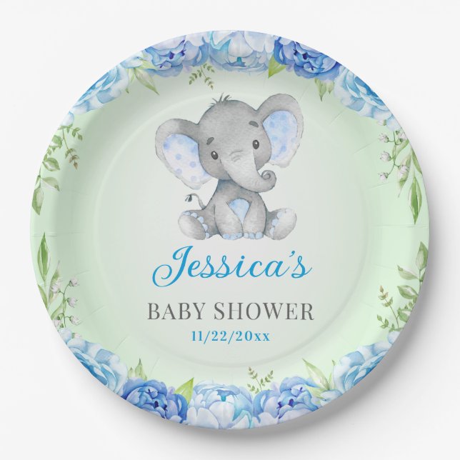 Blue Elephant Baby Boy Dusche Little Peanut Party Pappteller (Vorderseite)