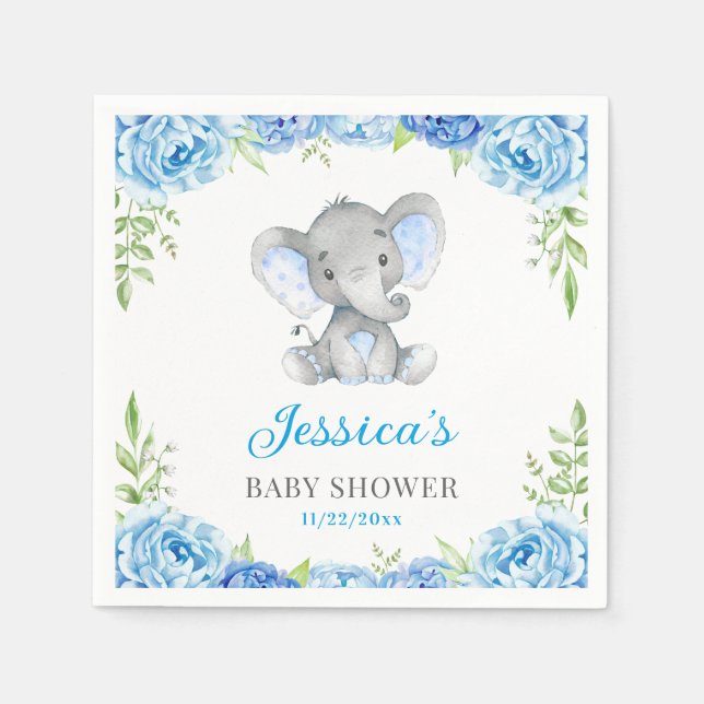Blue Elephant Baby Boy Dusche Little Peanut Party Serviette (Vorderseite)