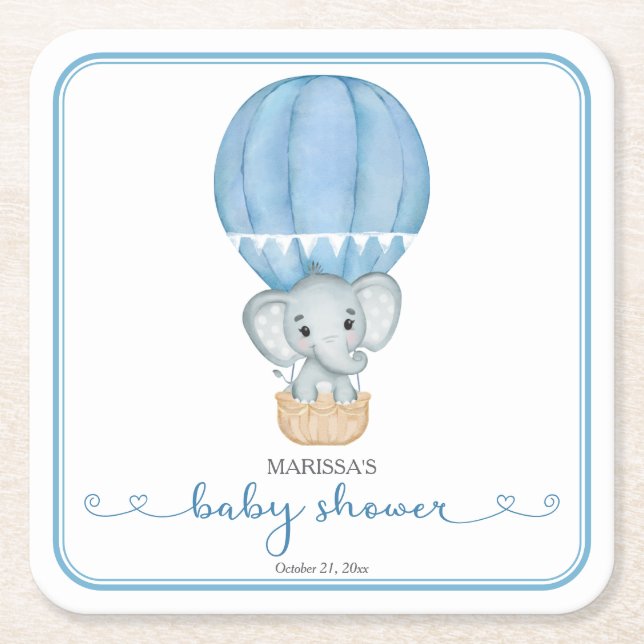 Blue Elephant Baby Boy Dusche Rechteckiger Pappuntersetzer (Vorderseite)