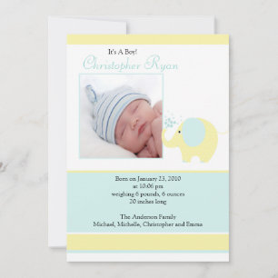 Blue Elephant Baby Boy Foto Announccard Ankündigung