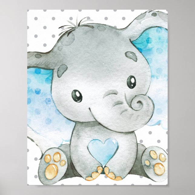 Blue Elephant Baby Boy Kinderzimmer Wall Art Gesch Poster (Vorne)