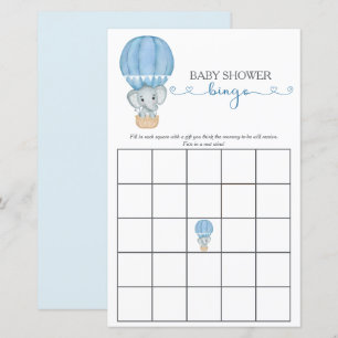 Blue Elephant Baby Boy Shower Bingo Game