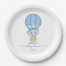 Blue Elephant Baby Boy Shower Paper Plate