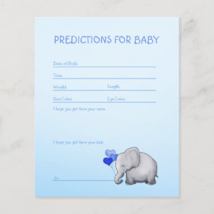 Blue Elephant Baby Boy Shower Predictions Game Flyer