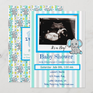 Blue Elephant Baby Boy Ultrasound Baby Dusche Einladung