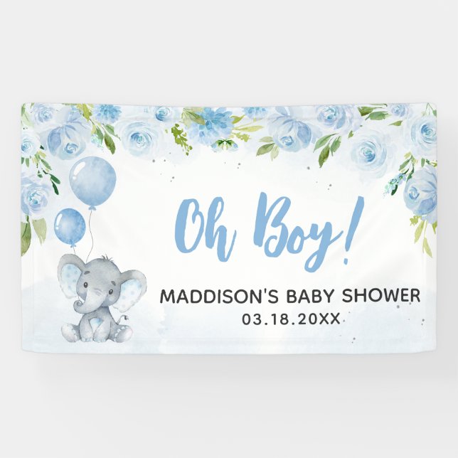 Blue Elephant Baby Dusche Banner (Horizontal)