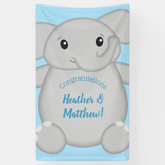 Blue Elephant Baby Dusche Banner (Vertikal)