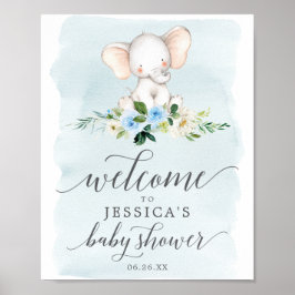 Blue Elephant Baby Dusche Begrüßungszeichen Poster