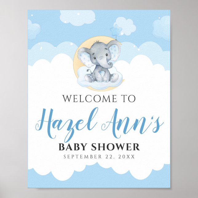 Blue Elephant Baby Dusche Begrüßungszeichen Poster (Vorne)