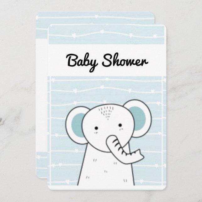 Blue Elephant Baby Dusche Einladung (Vorne/Hinten)