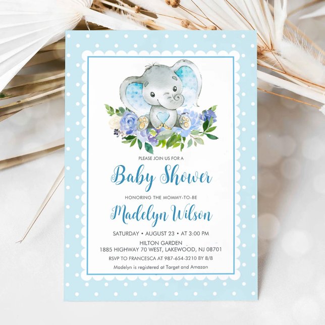 Blue Elephant Baby Dusche Einladung (Blue Elephant Baby Shower Invitation)