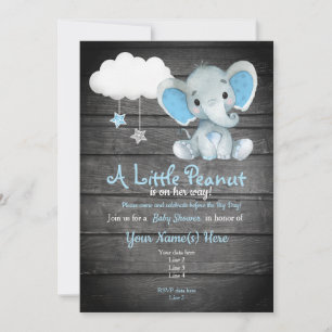 Blue Elephant Baby Dusche Einladung, rustikal Einladung