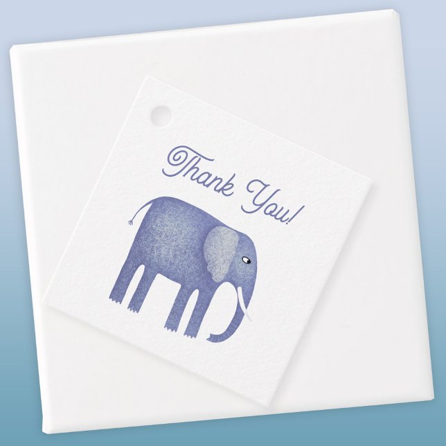 Blue Elephant Baby Dusche Geschenkanhänger (Blue elephant thank you favor tag)