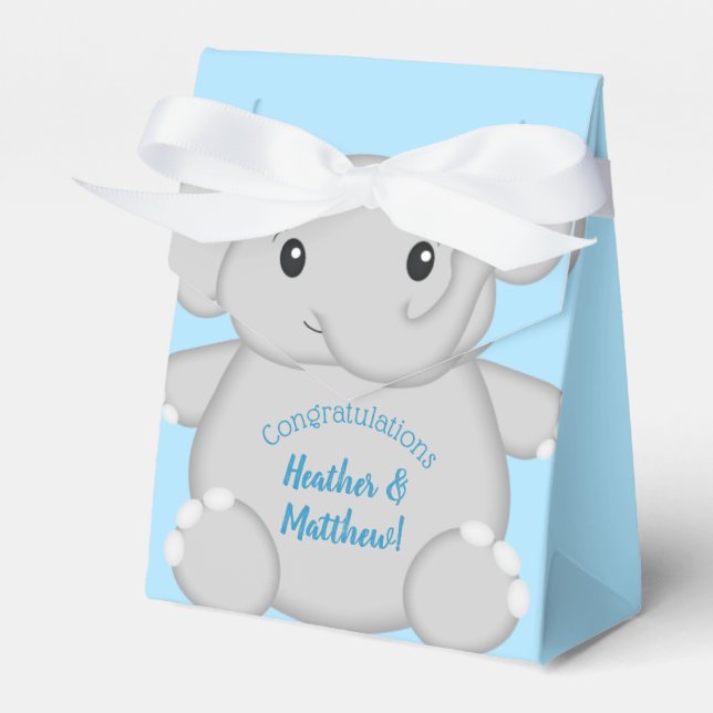 Blue Elephant Baby Dusche Geschenkschachtel (Vorderseite)