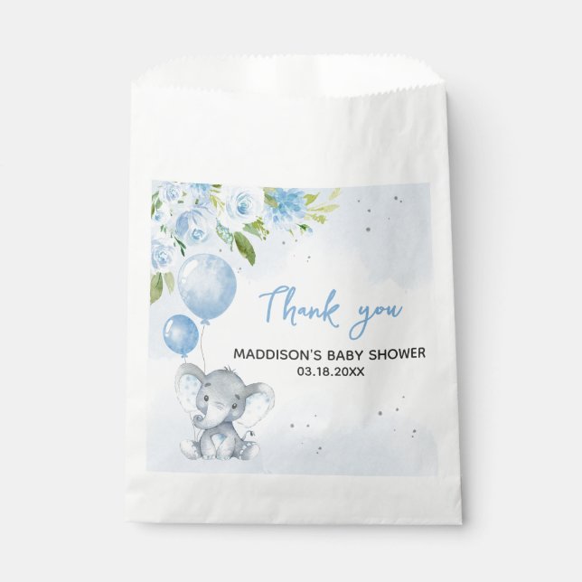 Blue Elephant Baby Dusche Geschenktütchen (Vorderseite)