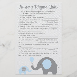 Blue Elephant Baby Dusche Kinderzimmer Rhyme Quiz  Flyer