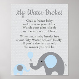Blue Elephant Baby Dusche Mein Wasser Broke Spiel  Poster
