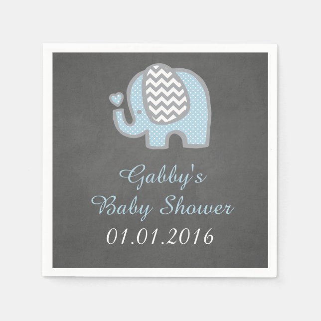 Blue Elephant Baby Dusche Napkins Serviette (Vorderseite)