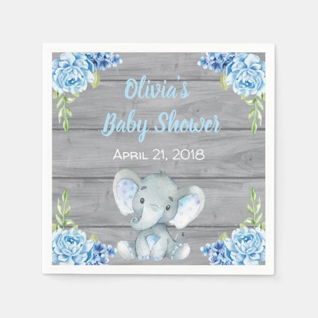 Blue Elephant Baby Dusche Napkins Serviette (Vorderseite)