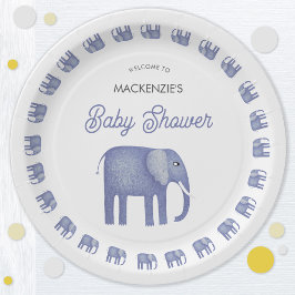 Blue Elephant Baby Dusche Pappteller