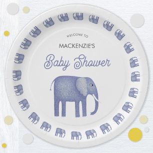 Blue Elephant Baby Dusche Pappteller