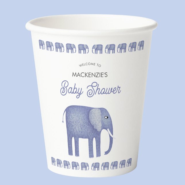 Blue Elephant Baby Dusche Personalisiert Pappbecher (Blue elephant baby shower paper cup)