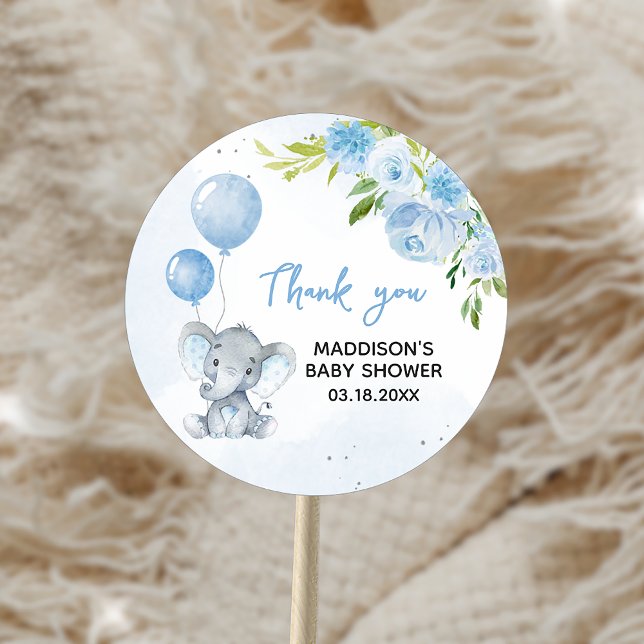 Blue Elephant Baby Dusche Runder Aufkleber (Blue Elephant Baby Shower Sticker)