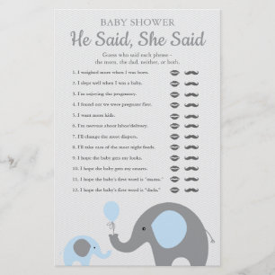 Blue Elephant Baby Dusche sagte er sagte, sie sagt Flyer