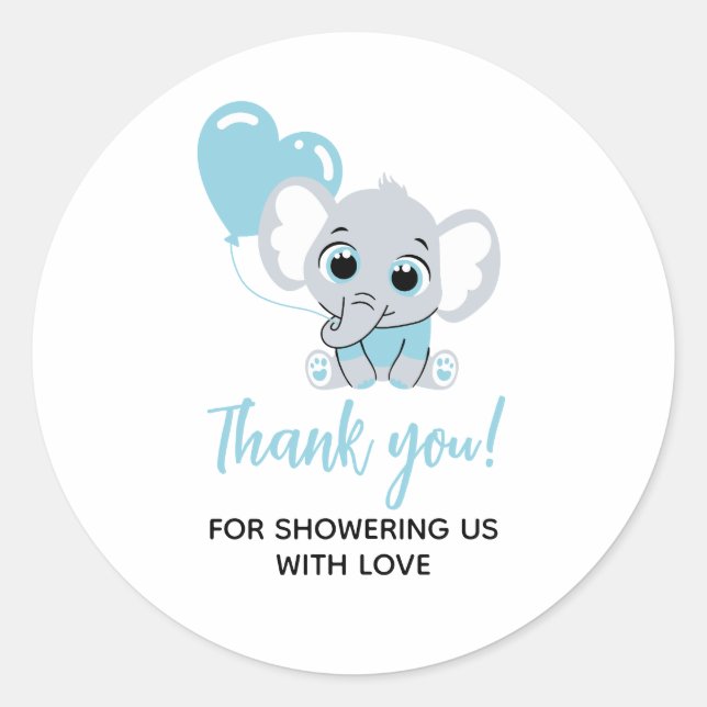 Blue Elephant Baby Dusche Vielen Dank Sticker (Vorderseite)