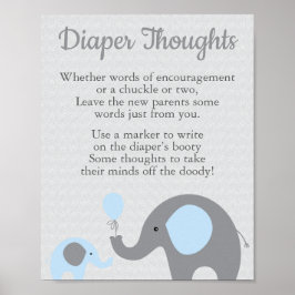 Blue Elephant Baby Dusche Windeln Gedanken signier Poster