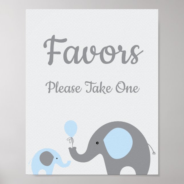 Blue Elephant Baby Duschfavoriten ein Zeichen nehm Poster (Vorne)