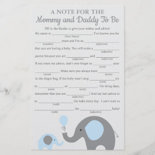 Blue Elephant Baby Shower Advisor Game Cards