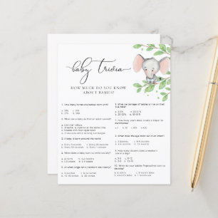 Blue Elephant Baby Shower Baby Trivia Game