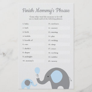Blue Elephant Baby Shower beenden Mommy's Phrase Flyer