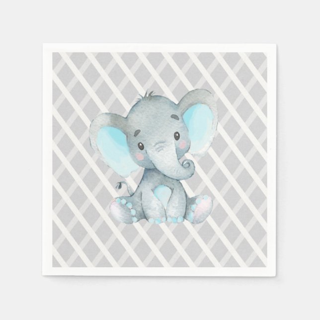 Blue Elephant Baby Shower Boy Napkin Serviette (Vorderseite)