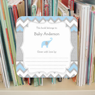 Blue Elephant Baby Shower Buchzeichen Buchsticker Quadratischer Aufkleber