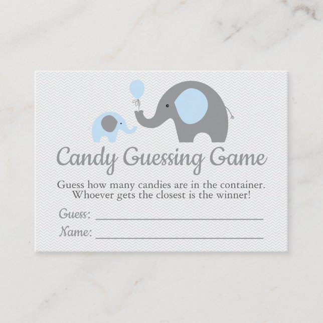 Blue Elephant Baby Shower Candy Guessing Game Visitenkarte (Vorderseite)