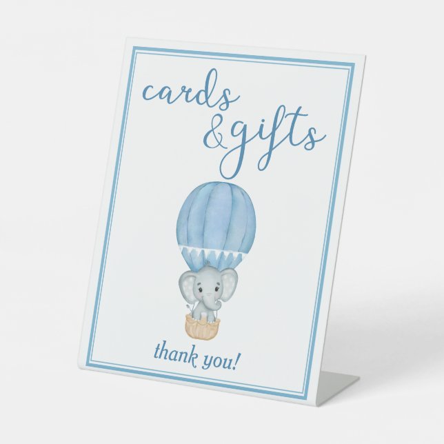 Blue Elephant Baby Shower Cards und Geschenke Sockelschild (Vorderseite)