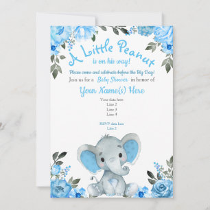Blue Elephant Baby Shower Einladung, Blumenjungen Einladung