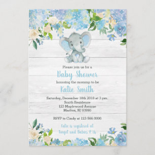 Blue Elephant Baby Shower Einladungen für einen Ju