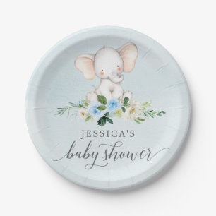 Blue Elephant Baby Shower Paper Plate Pappteller