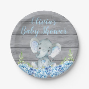 Blue Elephant Baby Shower Paper Plate Pappteller