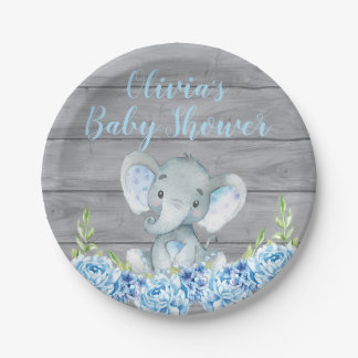 Blue Elephant Baby Shower Paper Plate Pappteller