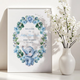 Blue Elephant Baby Shower Poster - Wasserfarbenfla
