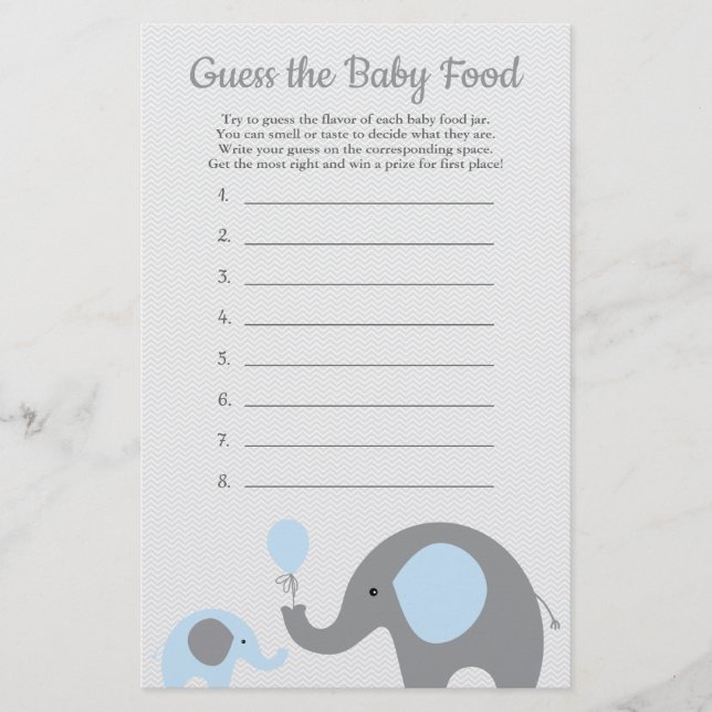 Blue Elephant Baby Shower Raten Sie das Baby Food  Flyer (Vorne)