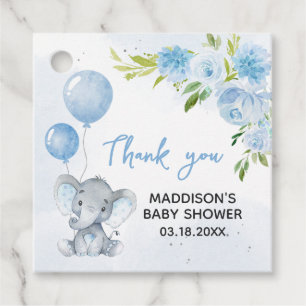 Blue Elephant Baby Shower Square Geschenkanhänger