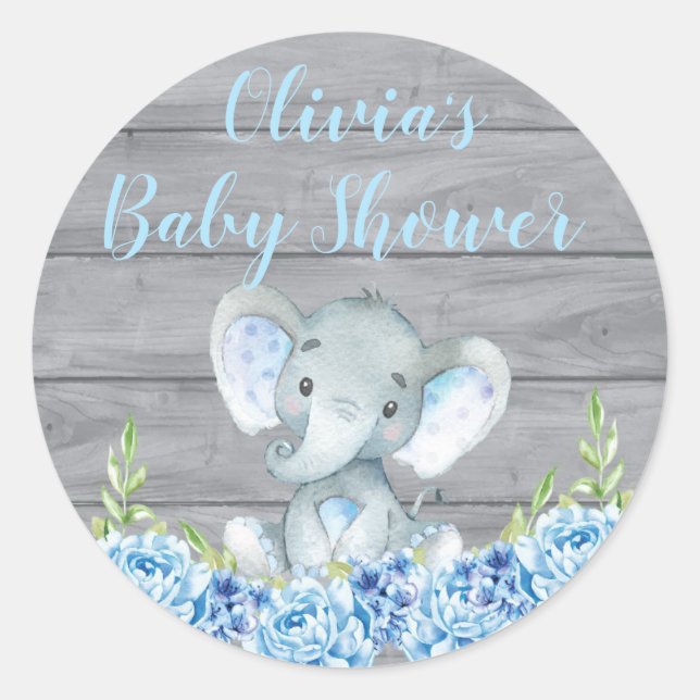 Blue Elephant Baby Shower Sticker (Vorderseite)