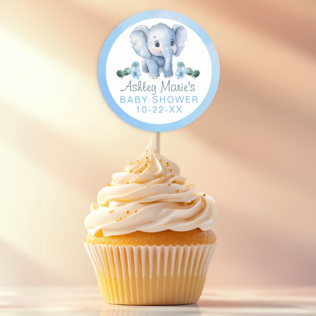 Blue Elephant Baby Shower Stickers - Watercolor Sa (Baby Shower Favor Sticker)